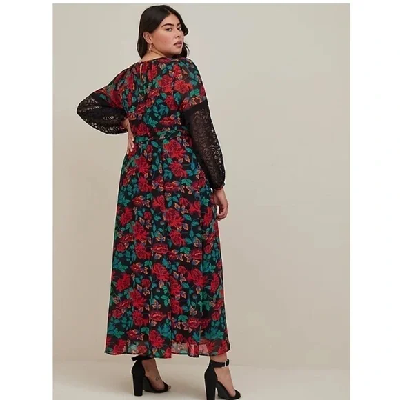 Torrid 3 MAXI PEASANT DRESS - CHIFFON FLORAL BLACK - Picture 3 of 11
